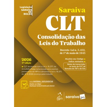 Clt - Legislação Saraiva De Bolso - 17ª Edição 2026