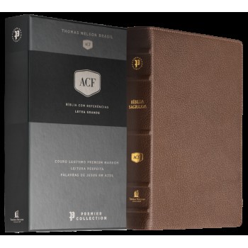 Bíblia Ac, Couro Legítimo Marrom, Letra Grande, Leitura Perfeita, Premier Collection | Com Letras De Jesus Em Azul E Referências Cruzadas