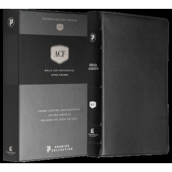 Bíblia Ac, Couro Legítimo Preto, Letra Grande, Leitura Perfeita, Premier Collection | Com Letras De Jesus Em Azul E Referências Cruzadas