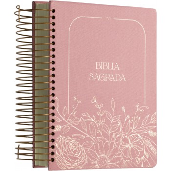 Bíblia Nvi Com Espaço Para Anotações Central, Capa Dura Rosa Floral, Espiral, Leitura Perfeita