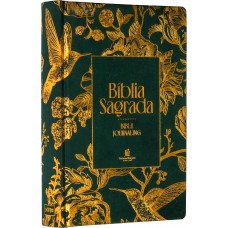 Bíblia Nvi Bible Journaling Com Espaço Para Anotações, Capa Verde Com Pássaros, Leitura Perfeita, Falei Com Amor