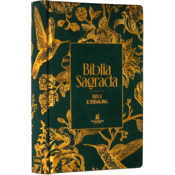 Bíblia Nvi Bible Journaling Com Espaço Para Anotações, Capa Verde Com Pássaros, Leitura Perfeita, Falei Com Amor