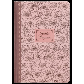 Bíblia Sagrada Católica, Letra Grande, Rosas, Capa Dura Com Lombada Em Tecido, Leitura Perfeita