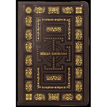 Bíblia Sagrada Católica, Letra Grande, Molduras, Couro-soft Marrom, Leitura Perfeita