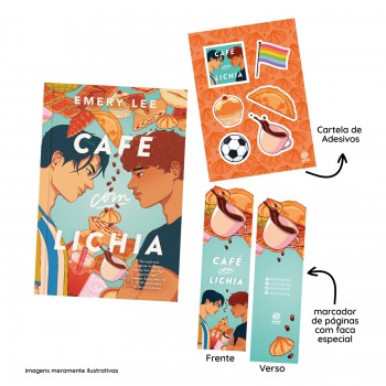 Café Com Lichia Com Cartela De Adesivos + Marca Página