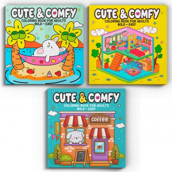 Coleção Cute & Comfy Coloring Book For Adults Special - Bold Easy - Kit Com 3 Livros De Colorir Adulto