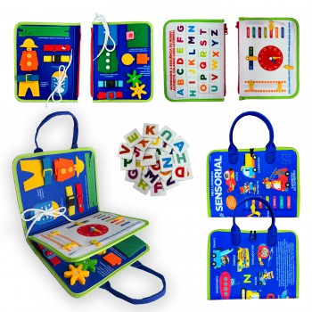 Livro Educativo Montessori: Meu Livrinho Sensorial Maleta Educativa -veículos