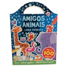 Livro Diversão Amigos Animais: Kit Com 1 Livro De Colorir De 12 Páginas + 2 Folhas De Adesivos + Moldes + 1 Pôster