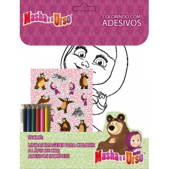 Masha E O Urso Colorindo Com Adesivos