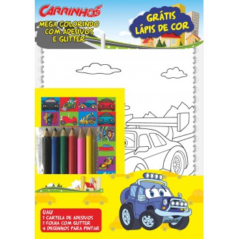 Carrinhos - Mega Colorindo Com Adesivos E Glitter