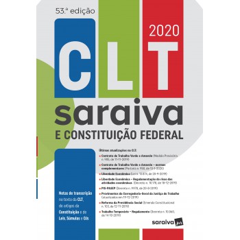 CLT Saraiva e Constituição Federal – 53.ª Edição - 2020